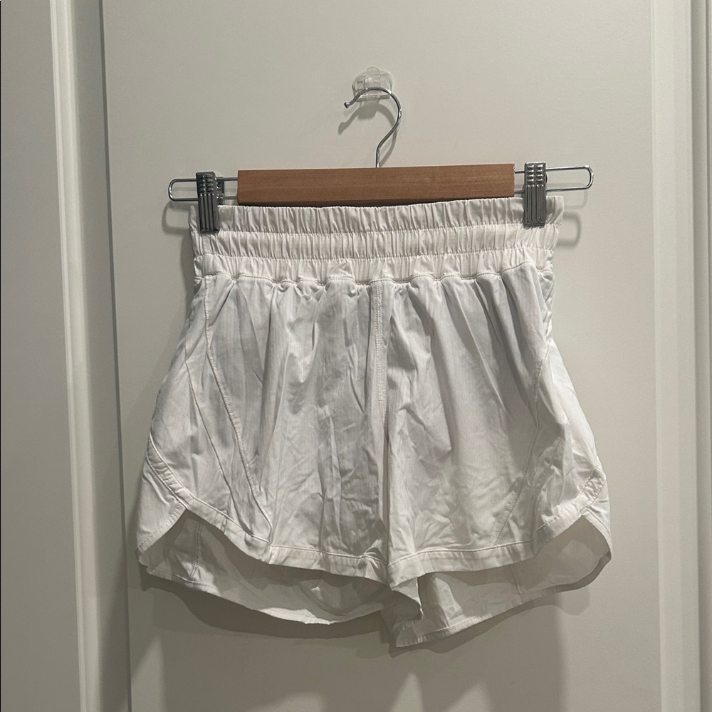 lululemon White Track That High Rise Lined Shorts 3”